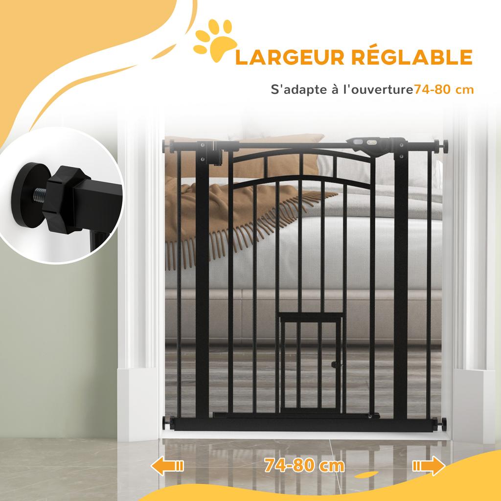 Pet Dog Safety Gate Door Automatic Closing No Drilling from 74 To 80 Cm Steel Black