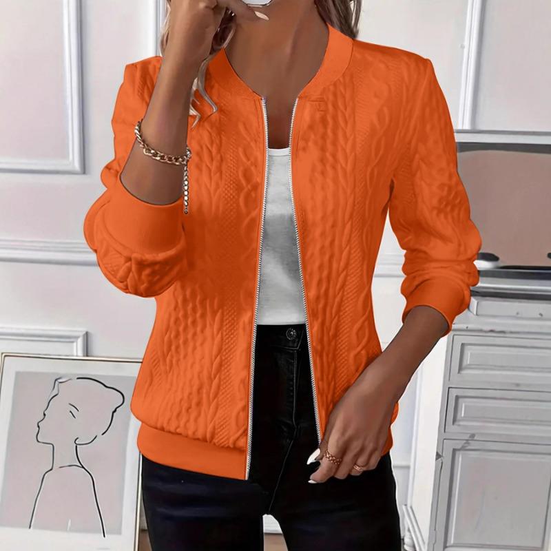 Veste Manteau Femme Couleur Unie Manches Longues Fermeture Éclair
