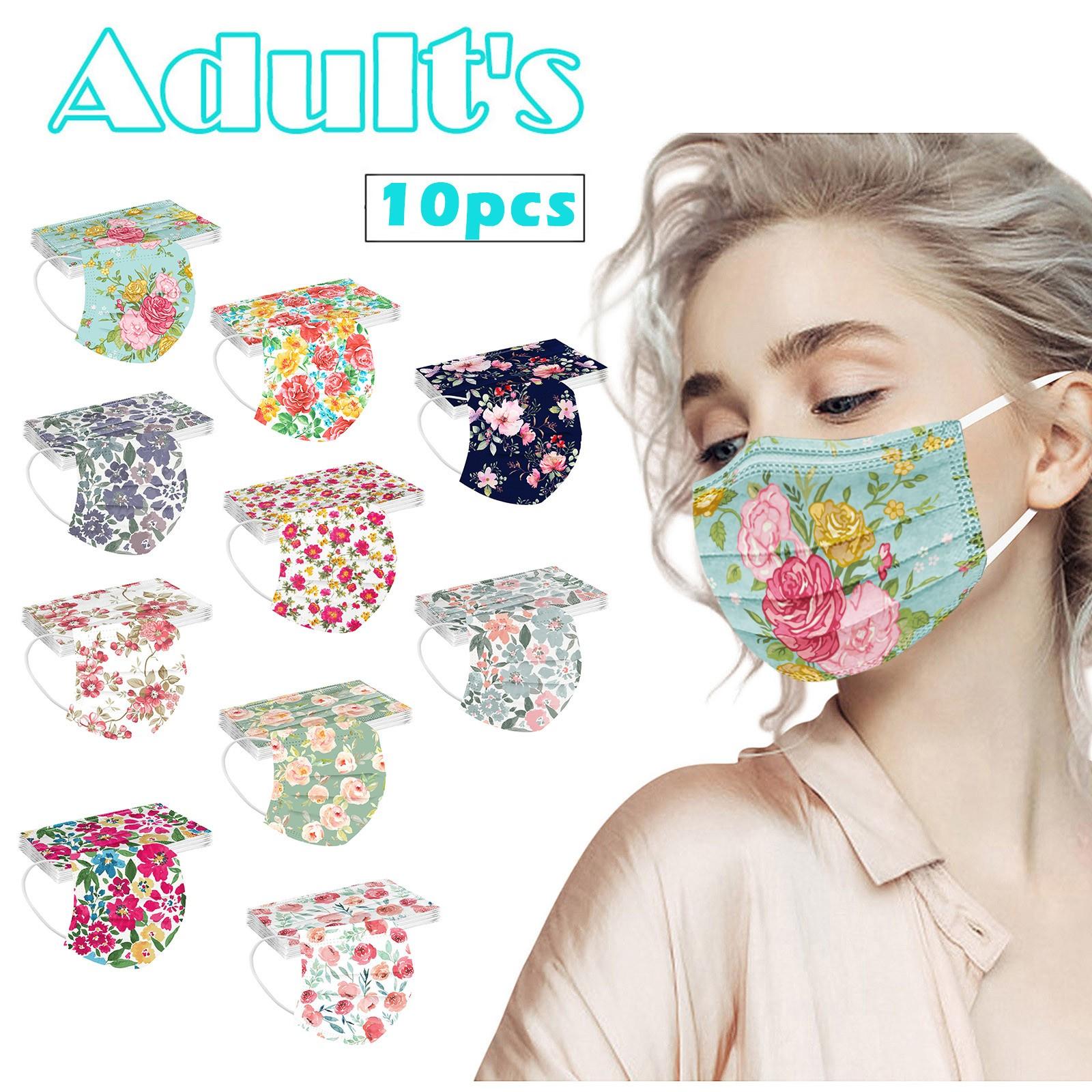 

10pcs Цветок Печать Взрослый Одноразовые Рождественская маска 3 Слой серьги лицо маска