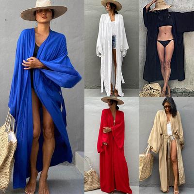 Women's Cotton Loose Long Cardigan Beach Sun Protection Coat Beach Holiday Bikini Smock Swimsuit