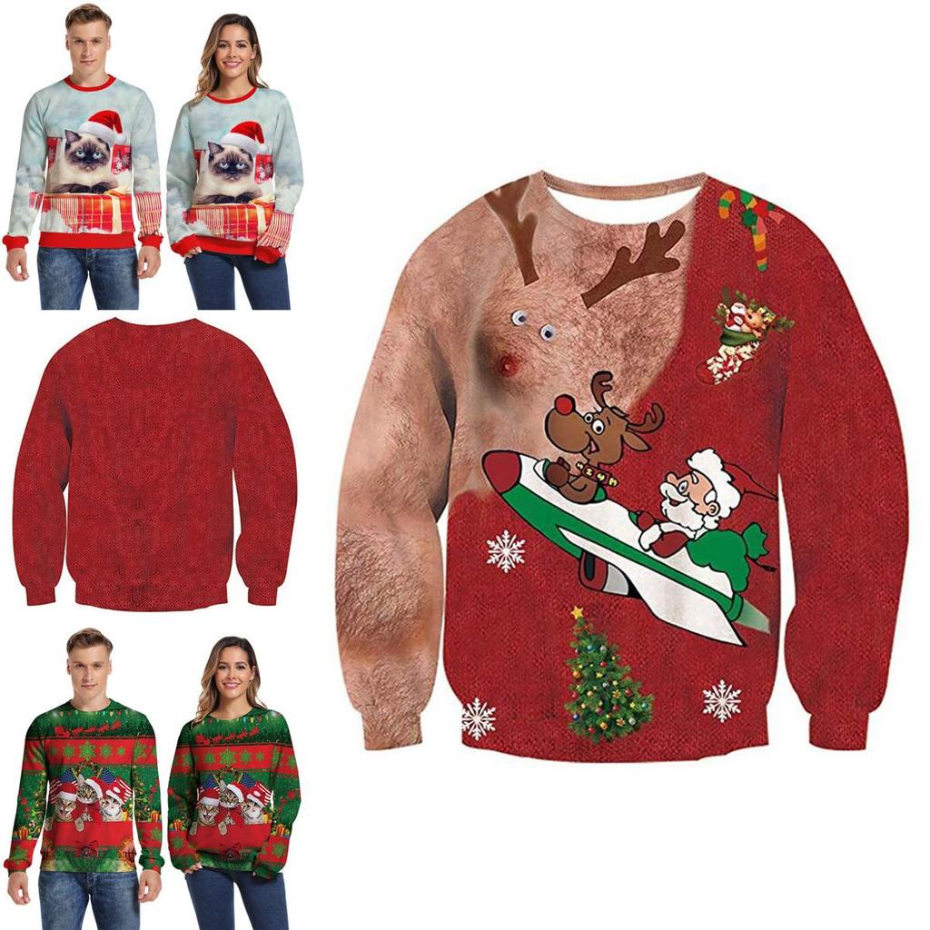 Unisex Mens Womens Ugly Christmas Sweater Santa Claus Warm And Soft Pullover