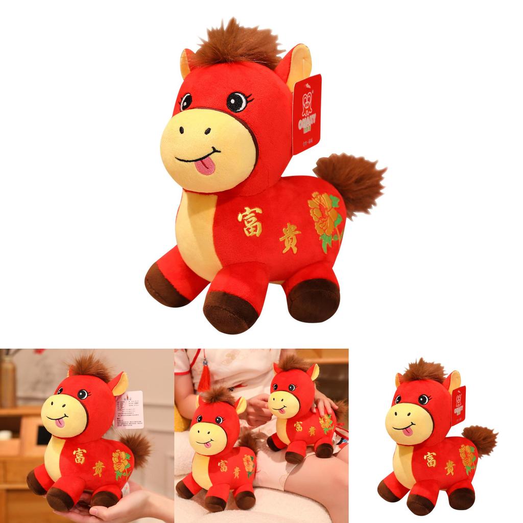 Horse Year Mascot Plush Toy With Flower Embroidery Design For Lunar New Year Gifts And Celebrations