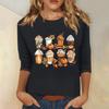 Women's Fashion Casual Three-quarter Sleeve Halloween Printed Round Neck Top
