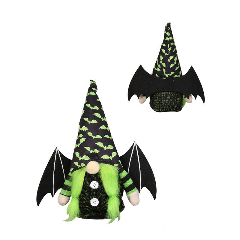 1Pc Halloween Decor Elf Decoration Gnome Dolls Party Supplies Handmade Plush Doll with Bat and Spider Patterns with Bat Wings