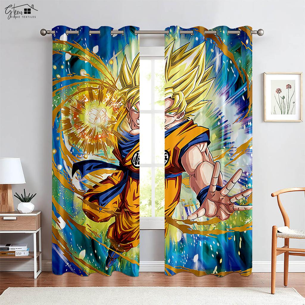 2 Pieces Anime Cartoon Printed Curtains Polyester Fiber Machine Washable Bedroom Study Kids Room Decorative Curtains
