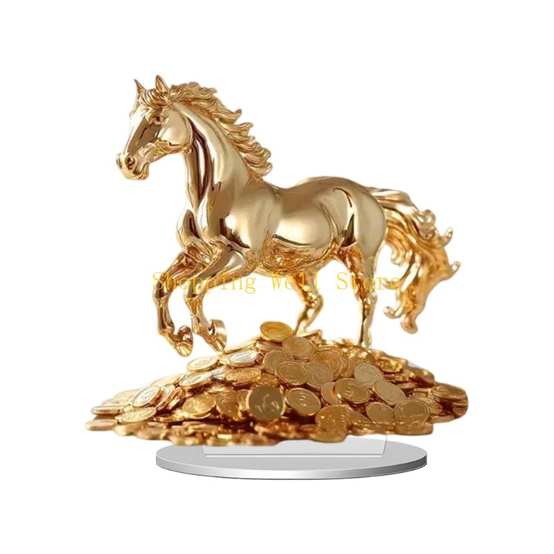 KX4B Acrylic Horse Statues Positive Energy Good Luck Showpiece Collectible Figurines Animal Sculpture for Home Office Decors