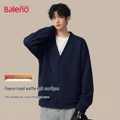 Baleno Men's Fleece Waffle Knit V-Neck Cardigan