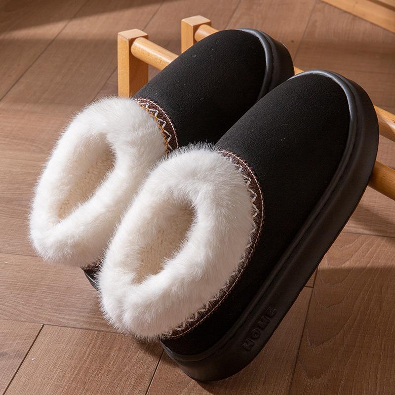 **Autumn Winter Cotton Slippers Women Indoor Home Plush Warm Couple Outdoor Wear Thick Sole Wear-Resistant Fuzzy Slippers Men**