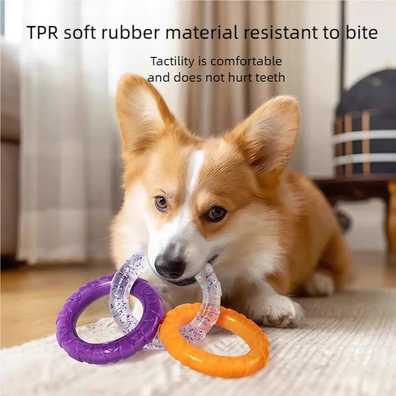 Giocattolo da Masticare per Cani TPR Pulizia Denti Giocattoli per Animali Domestici per Cani Piccoli Medi Grandi Interattivo Resistente ai Morsi Giocattolo per Cani Tug a 3 Anelli Accessori per Animali Domestici