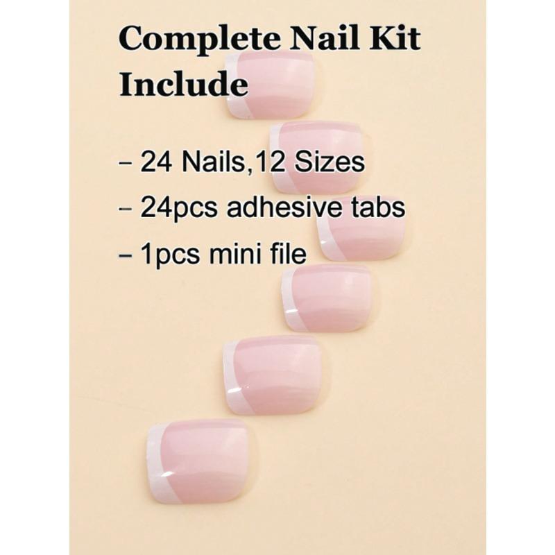 24pcs French Style Fake Toe Nails Press On Nails In White, Simple And Elegant, Comes With 1pc Nail File And 1pc Jelly Glue, Nail Supplies