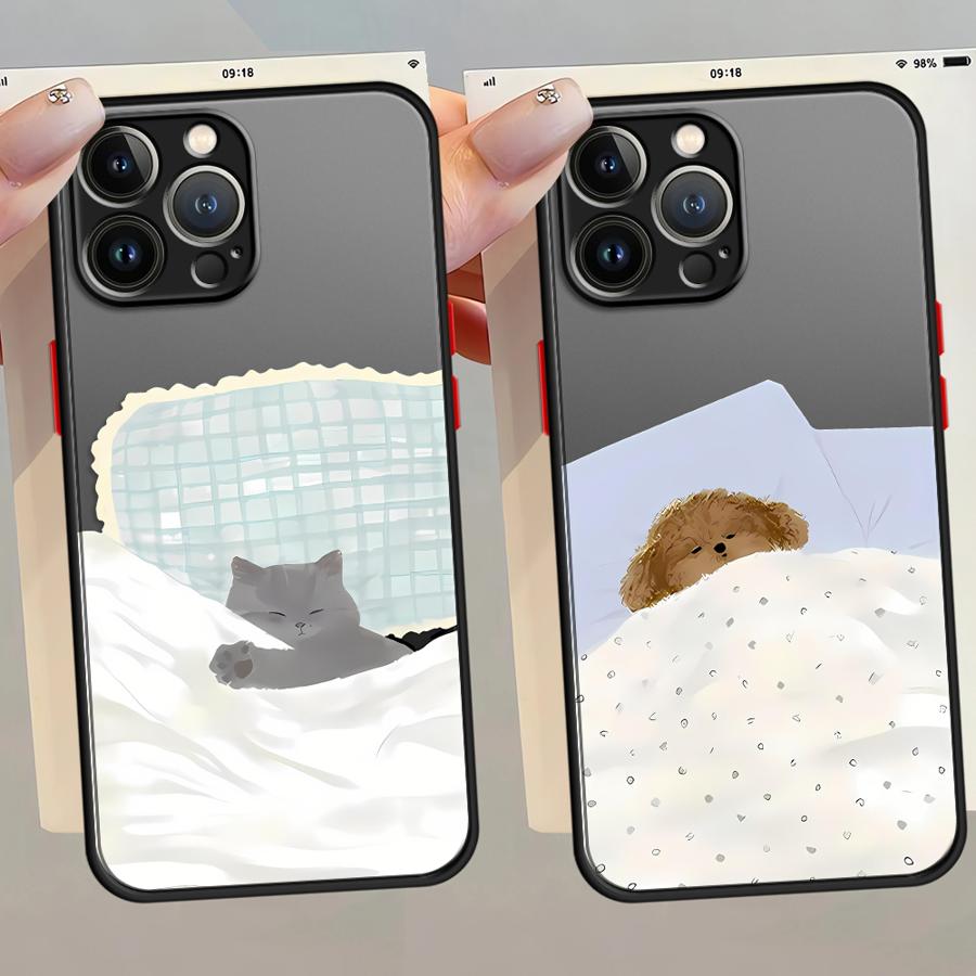 Cute Dog Cat Couple Case for iPhone 17 Pro Max 13 Mini 15 12 Air 16 Plus 7 8 SE XS XR 14 11 Funda Back Phone Cover