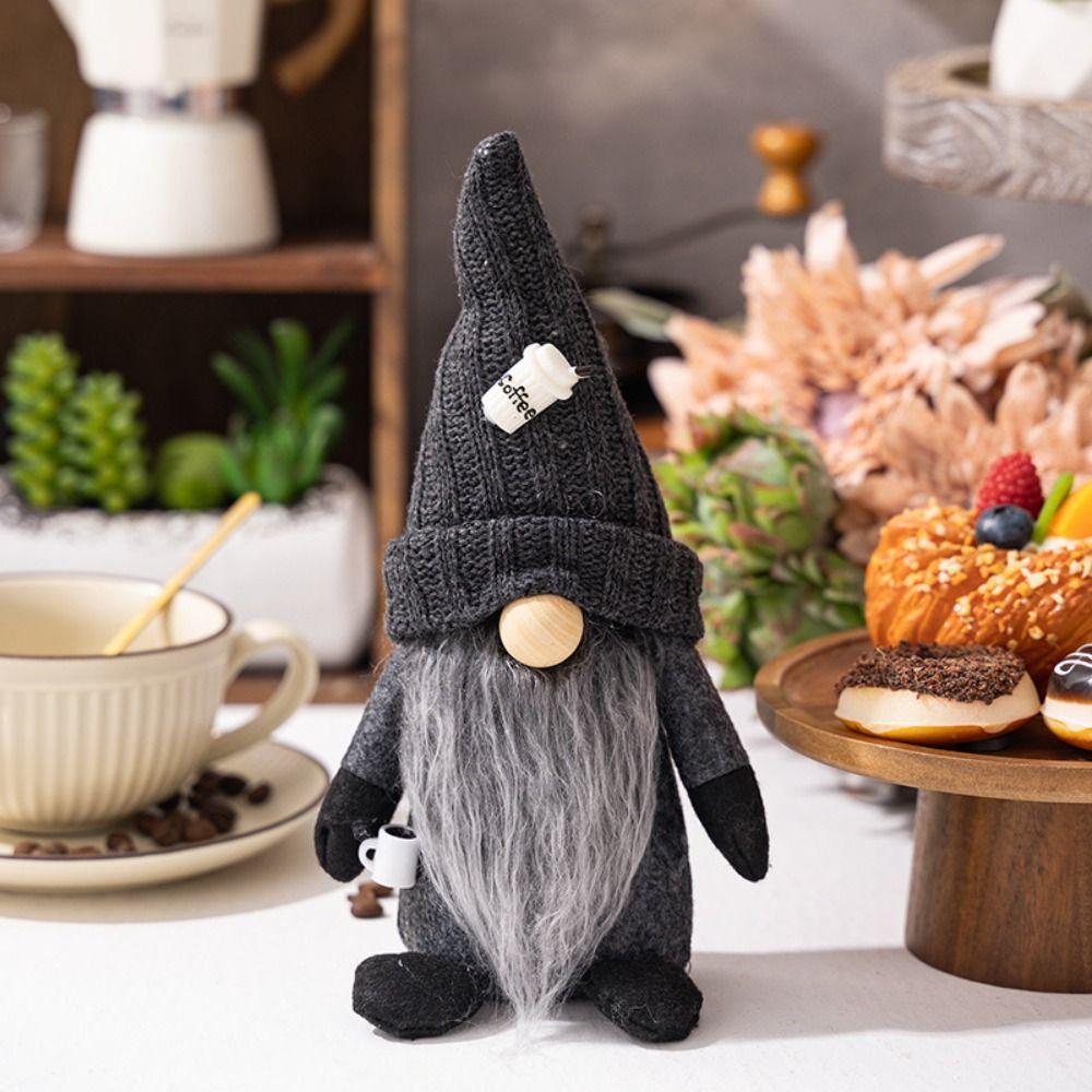 With Knitted Hat Coffee Gnomes Plush Doll Cute Elf Dwarf Plush Figurine  Desktop Xmas Ornament