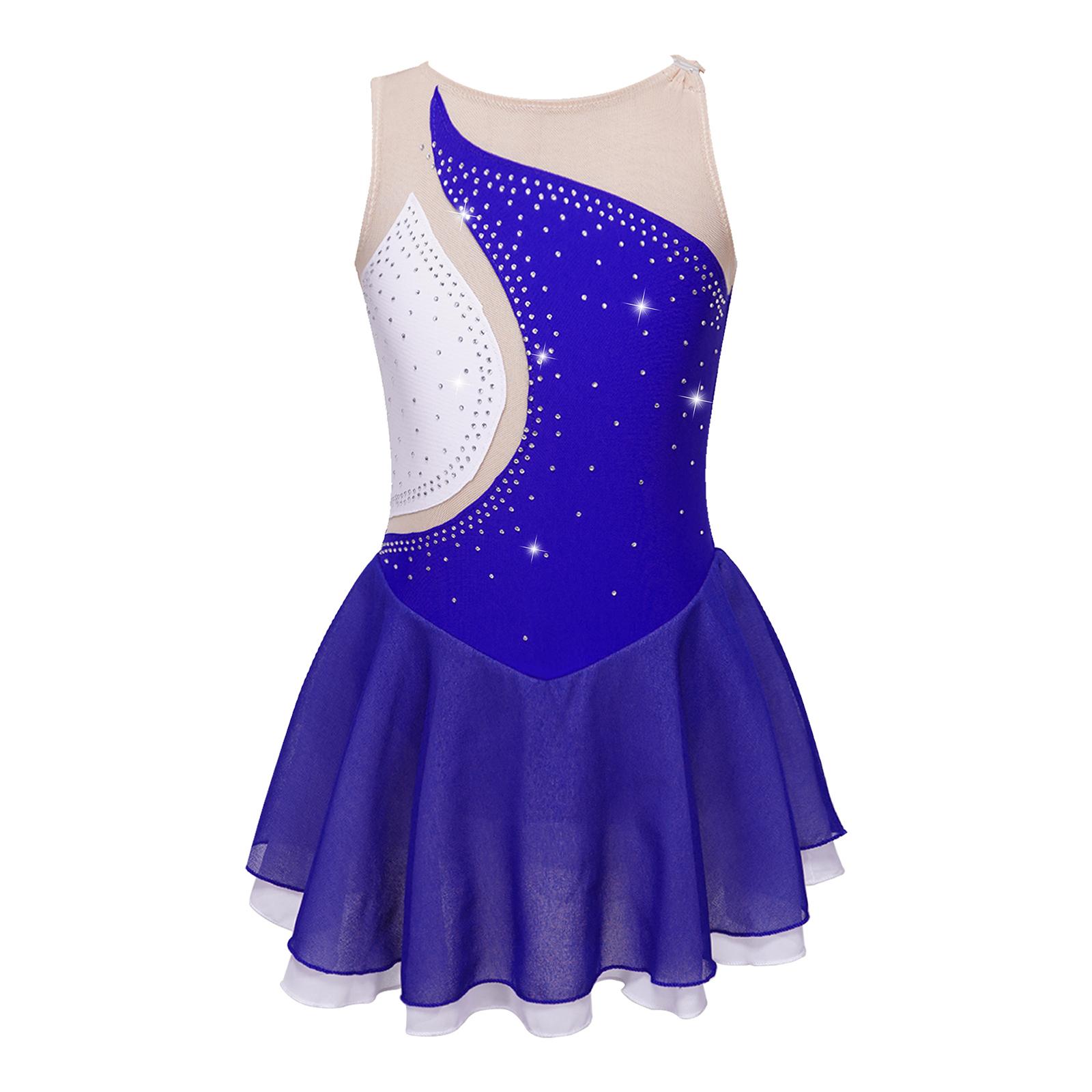 

Kids Stylish Dance Costume Patchwork Design Rhinestones for Performances 7-8 Years королівський синій колір