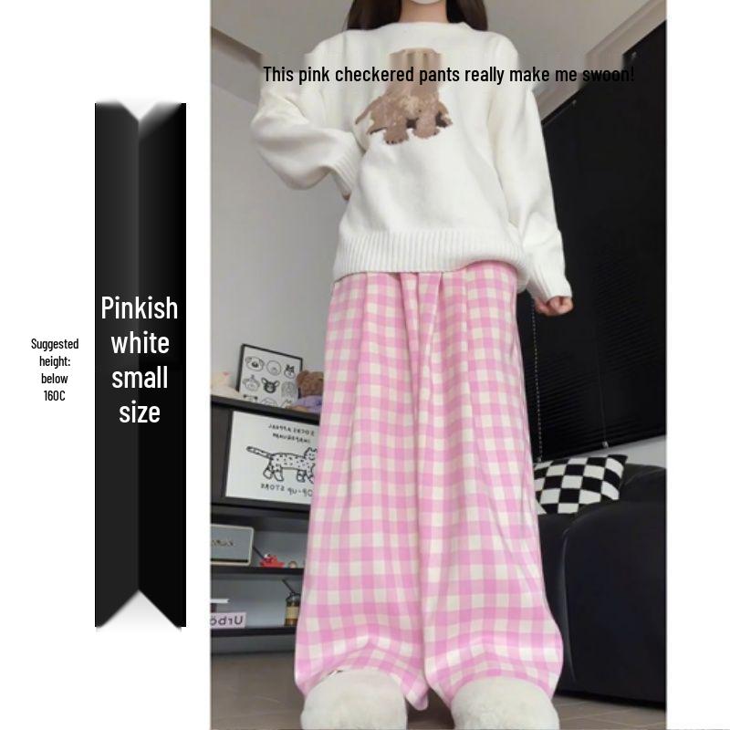 

Petite Blue & White Checkered High Waist Summer Pants - Women s Casual Straight Leg Stroll Style L (106-115 lbs)