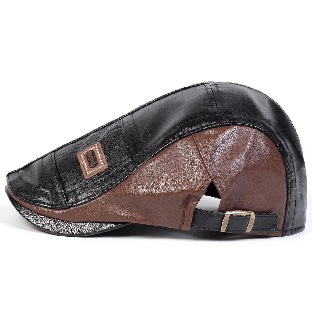 1Piece Men Pu Leather Beret Outdoor Adjustable Sunscreen Leisure Hat Spring Autumn Travel Tourism Beach Vacation