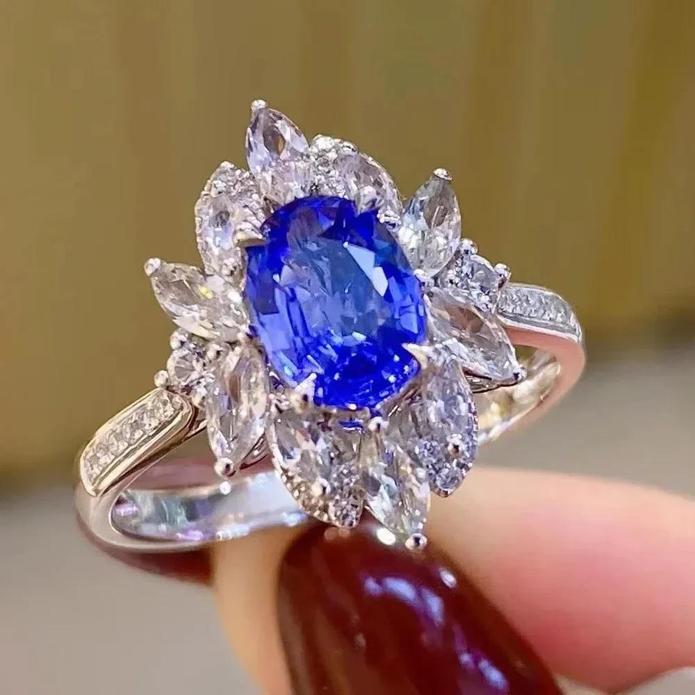 2026 New Blue Cube Zircon Attends Banquet Ring Fashionable, Elegant, High End Women's Bridal Luxury Inlaid Jewelry Accessories