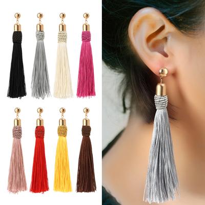 Stoff Lange Anhänger Ethno-Stil Hängeohrringe Böhmische Tropfen Statement-Ohrringe Quastenohrringe