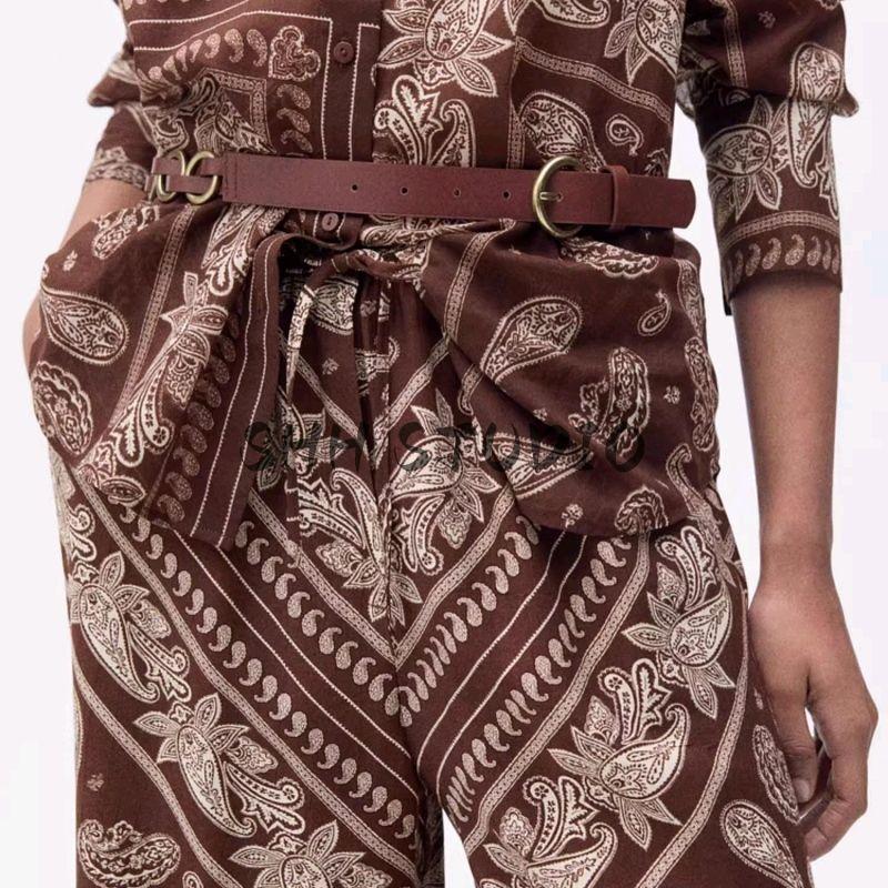 Cotton Straight-leg Loose Print Casual Shirt 87017183 Mid Waist Mop Wide Leg Pants 87027177