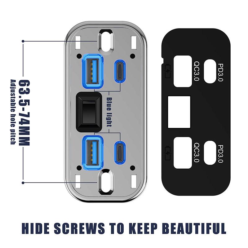 4 Portlu 12V Karavan USB Priz 76W Çift PD3.0 Type-C Hızlı Şarj & QC3.0 Panel Duvar Montajlı Şarj Cihazı Adaptörü Deniz Aracı Otobüs ATV Kamyon için