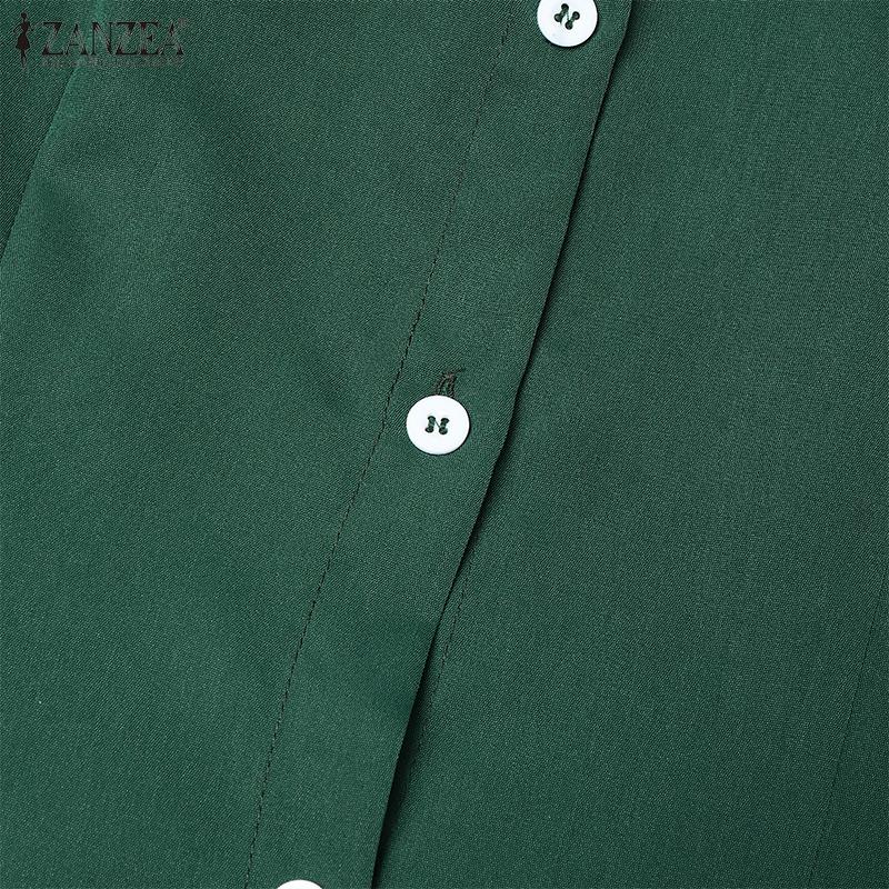 ZANZEA Women Casual Turn Down Collar Solid Color 3/4 Sleeve Loose Dress