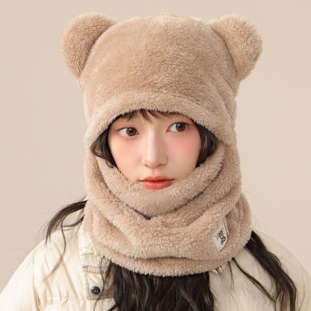 Windproof Beanies Cap Korean Style Winter Pullover Cap Casual Bear Cap Scarf Set  Girls