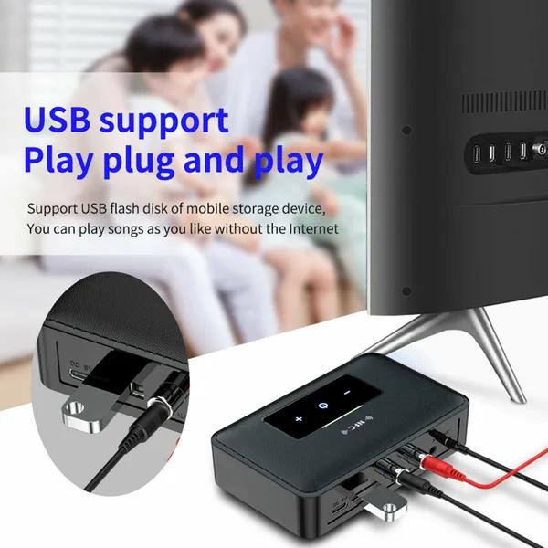 Bluetooth 5.0 Verici Alıcı Kablosuz 3.5mm AUX NFC'den 2 RCA Ses Adaptörüne