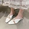 Square Toe Shallow Mouth Cutout Pleated Temperament Metal Slippers Summer New Baotou Pleated Low Heel Shoes