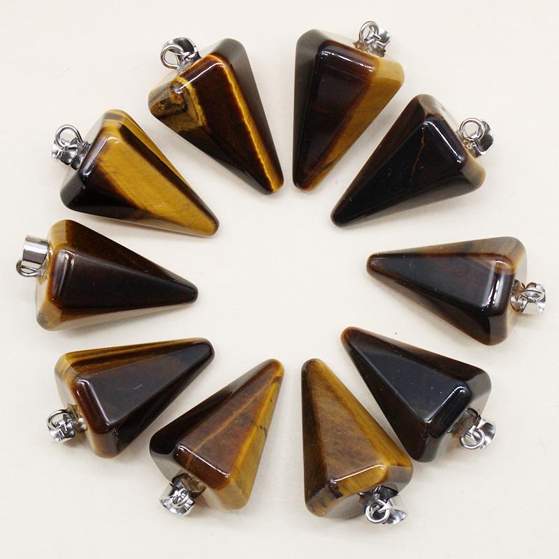 24pcs Natural Stone Reiki Pendulum Divination Pendant Amethyst Quartz Crystal Agate Suitable for DIY Necklace Jewelry Pendant