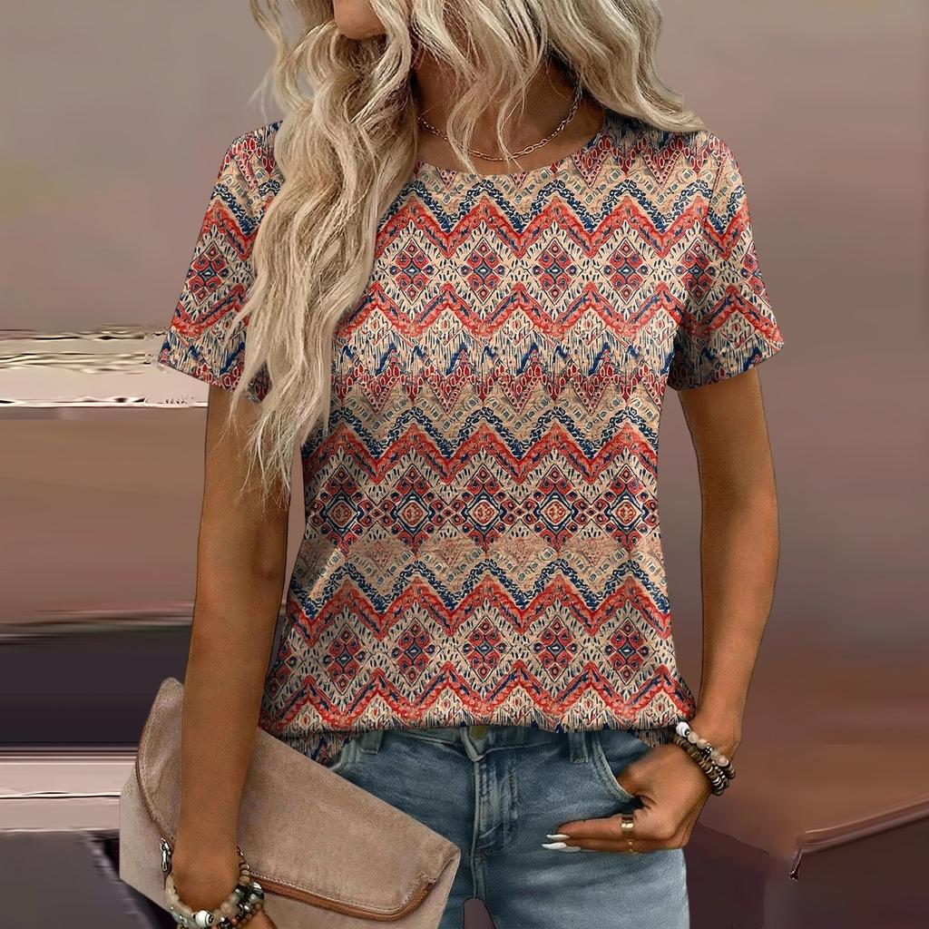 Damen Mode Lässiges Bedrucktes T-Shirt mit Lockerer Passform