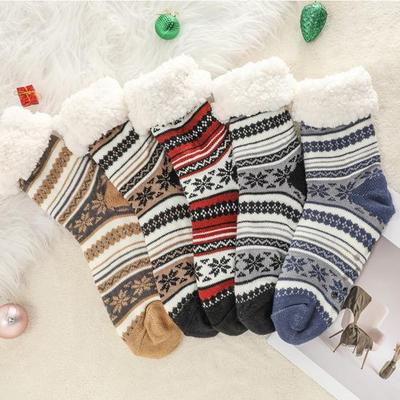 Ultradicke Kaschmir-Hausschuhsocken, warme, flauschige Wintersocken mit rutschfesten Silikongriffen für Damen