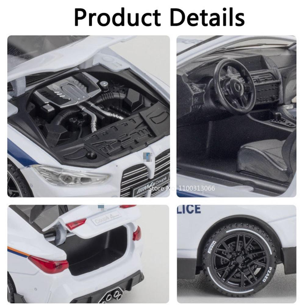 1:32 Metal M4 Police Cars Toy Models Rubber Tire Pull Back Vehicle Light Music Sports Car Miniature Toys Boyfriend Birthday Gift