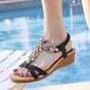 In The Summer of 2026, The New Thick-soled Versatile Beach Sandals Women's Shoes Are Fashionable Color-matching Rhinestone Padded Wedges.