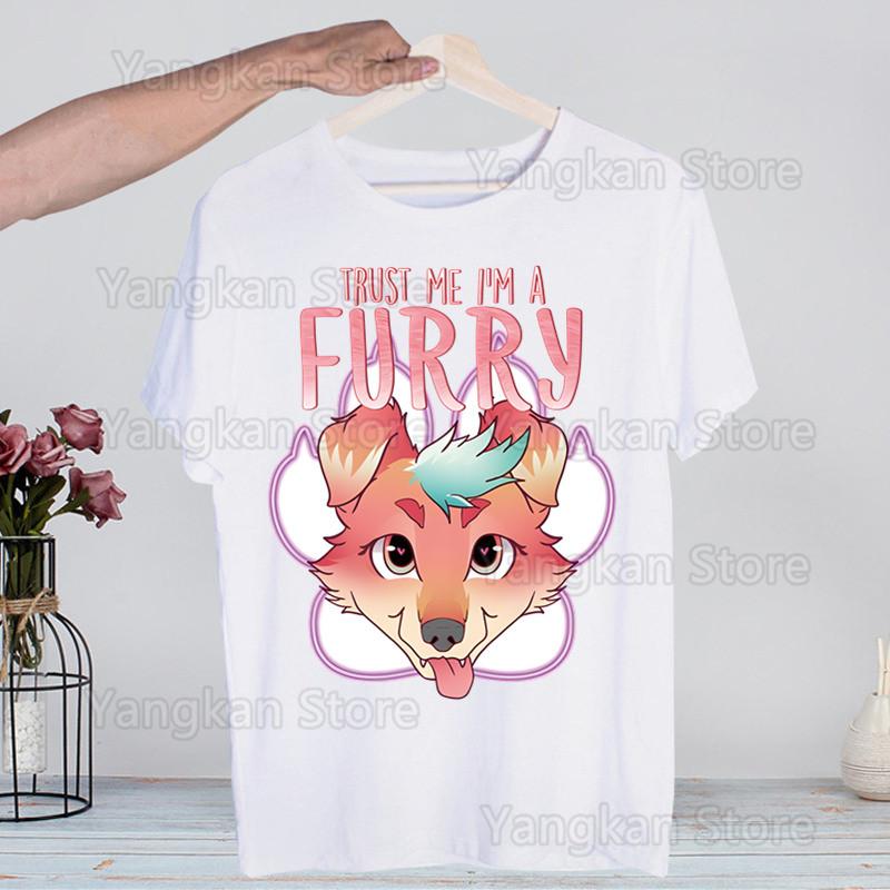 Meme Funny Fur Furry Cute T-Shirt  Unisex Unisex Anime Cartoon Design  Unisex Tee Shirt Homme Summer Tops Short Sleeve Vintage Style Shirt