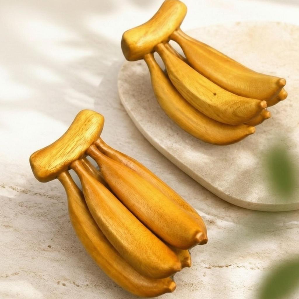 Wooden Banana Ornament Hand-Finished Wood Carving Handmade for Office