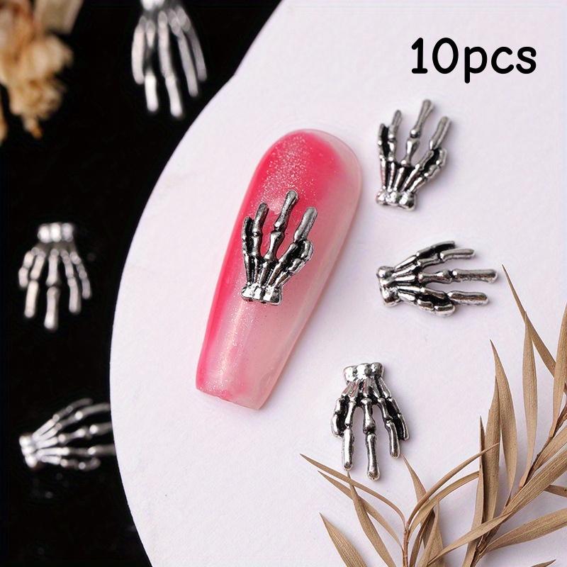 10 piece set of skeleton hand alloy nail jewelry Halloween skeleton dark style nail decoration