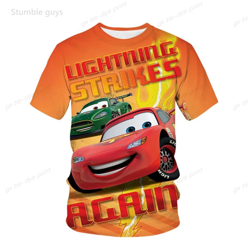 Summer Kids Cars Short Sleeve T-Shirt Cartoon Racing Character Print Soft Cartton Casual Comfortable Tops