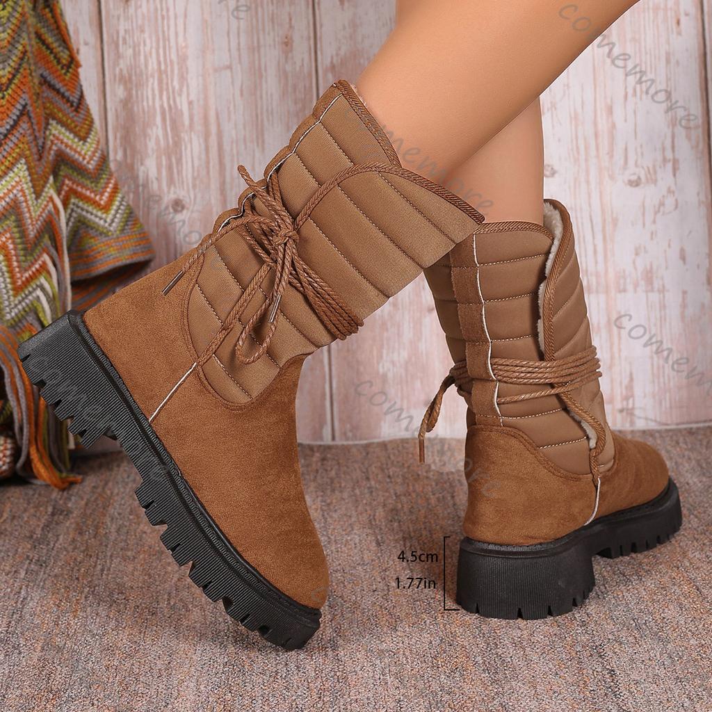 Fashion Comemore Mid-calf Warm Snow Boots Women 2025 Autumn Winter Shoes Casual Thick Bottom Padded Outside Big Size 36-43 Snow Botas