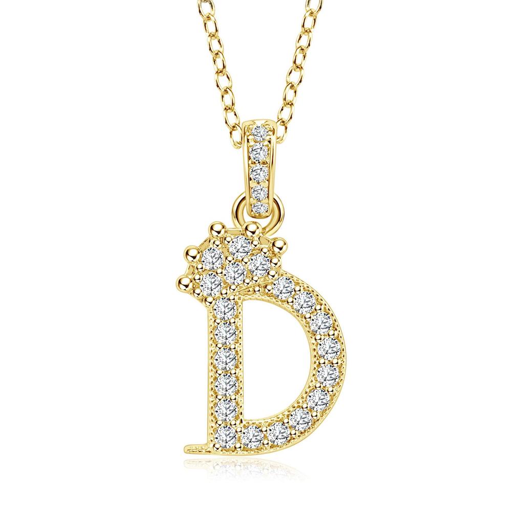Gold-Plated Zircon Crown Letter Pendant Necklace - Women's Versatile Choker
