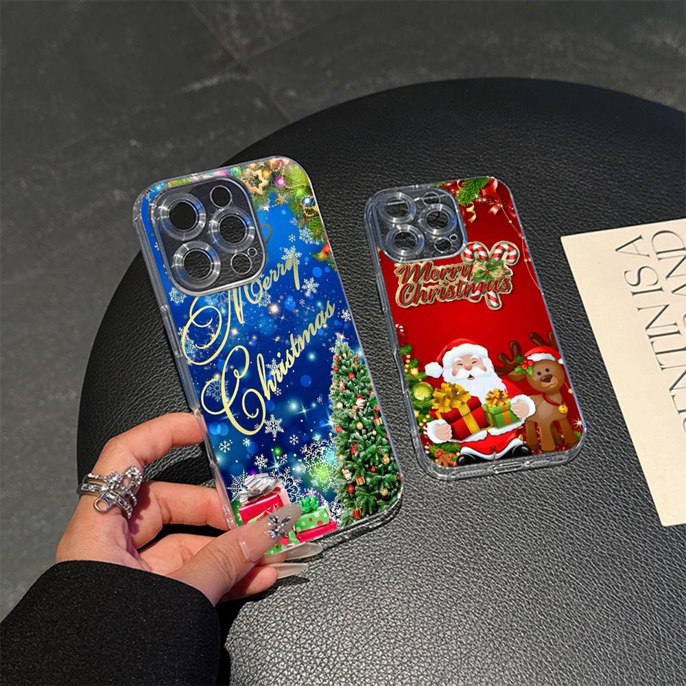 Ae109 Happy New Year Merry Christmas art Magsafe Transparent Cases for Samsung S23 S24 Ultra S21 iPhone 16 Pro Max Magnetic Wireless Charge Back Cover