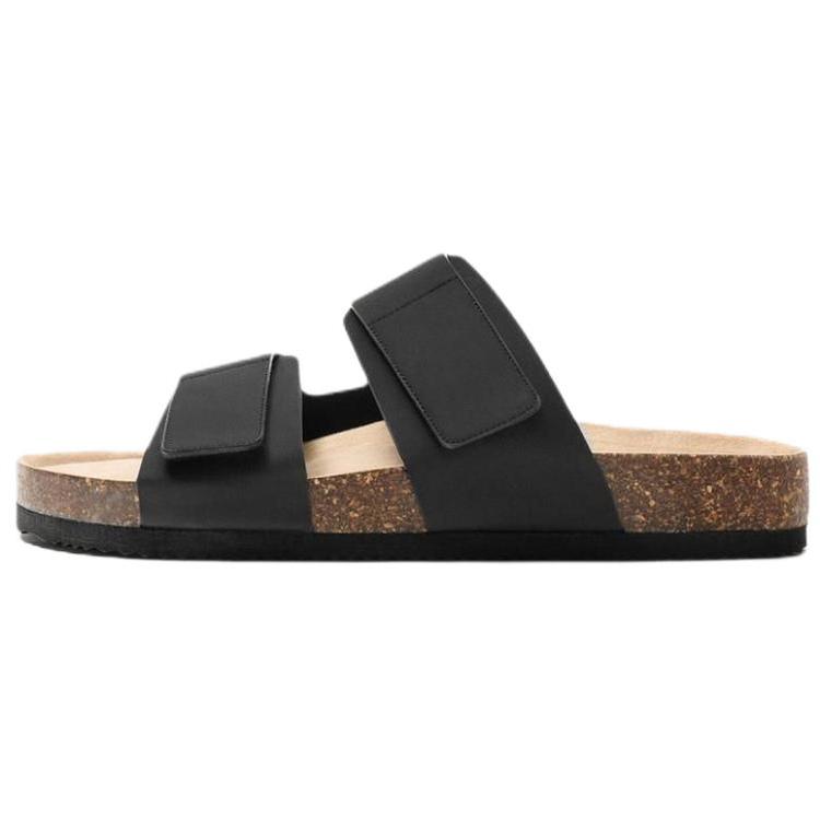 

ZARA Double Strap Cork Footbed Slides Black Womens 2754520800 40