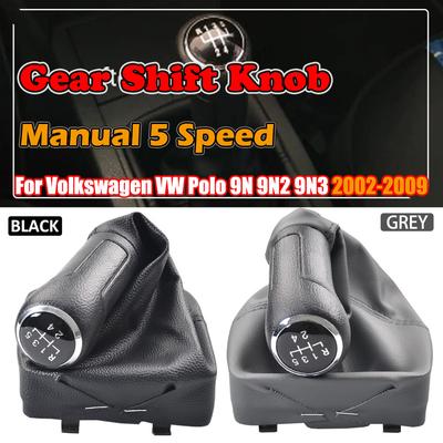 5 Speed Car Gear Shift Knob With Gaitor Boot For VW Polo 9N 9N2 2002 2003 2004 2005 2006 2007 2008 2009 Black/Grey PU Leather