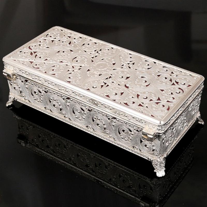 Rectangle Jewelry Storage Box European Style Large Size Necklace Organizer Alloy Earrings Ring Storage Jar Dresser Display