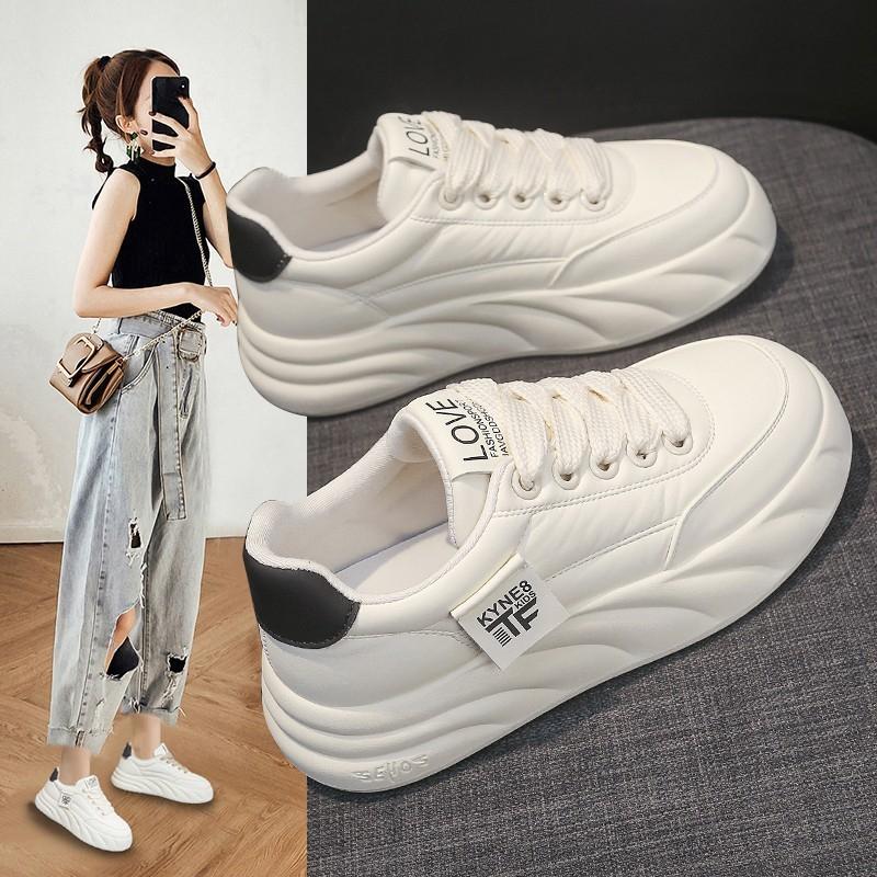 Thick Baseplate Shoes Women's Spring and Autumn New Ins Trendy Soft Sole Leather Surface Versatile Casual Student White Shoes