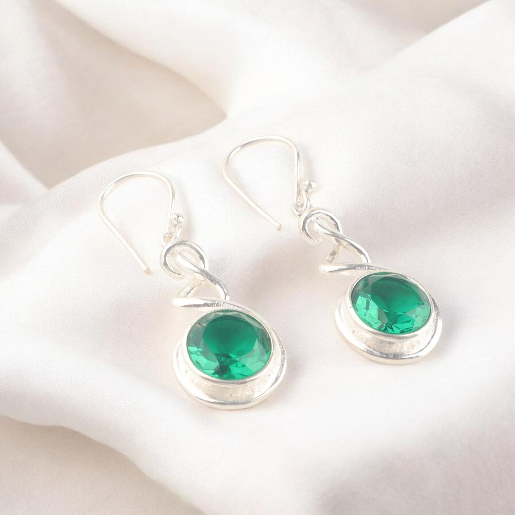 Green Emerald Gemstone 925 Sterling Silver Handcrafted Drop & Dangle Earrings CE-14-12