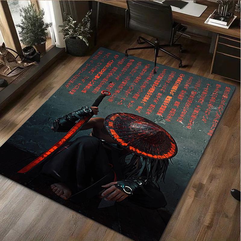 1Pc Samurai Print Rug - home decoration Carpet For Living Room Bedroom Flooring Computer Chair Area Rug