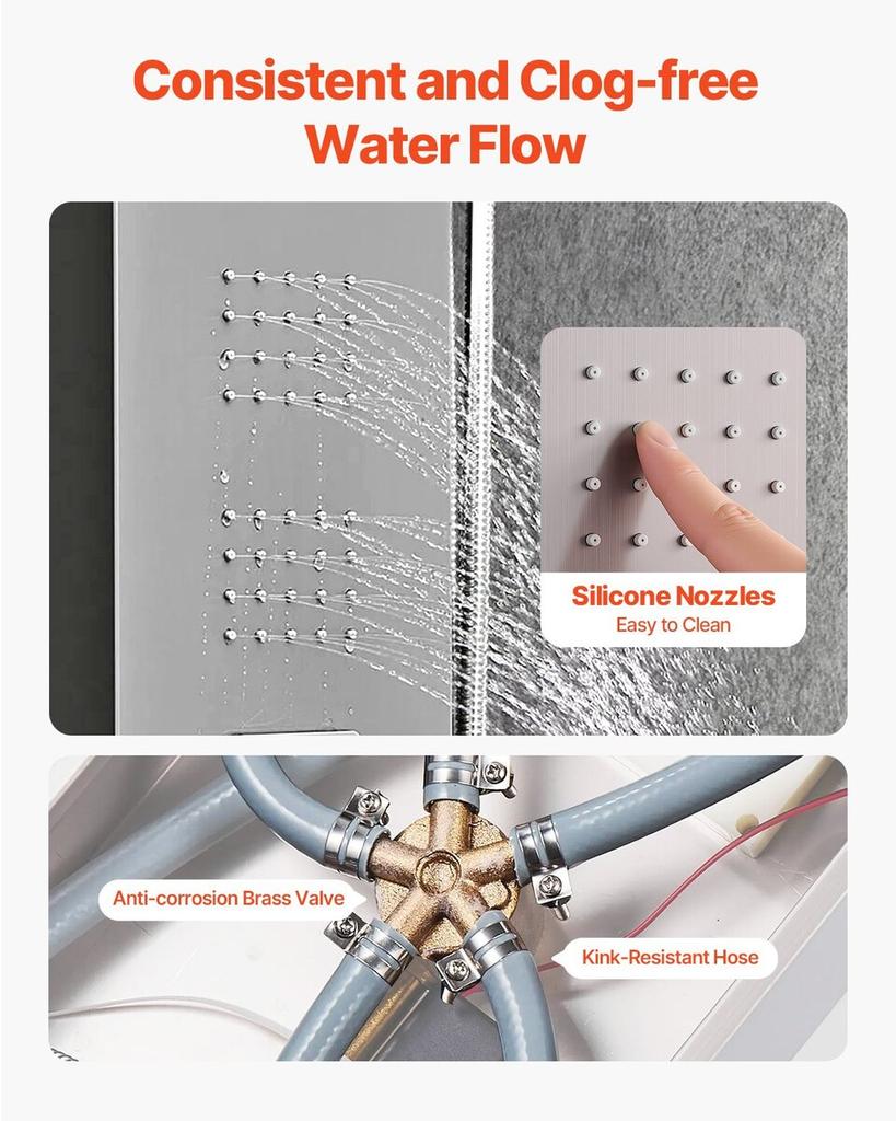 Shower Panel Tower System Stainless Steel Column Rainfall Head 5 Modes