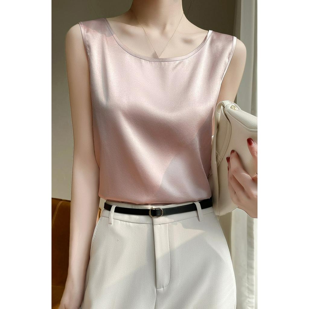 Summer Round Neck Simulation Silk Camisole Women's Small Suit with Loose Inside and Sleeveless Top Thin Bottoming Shirt