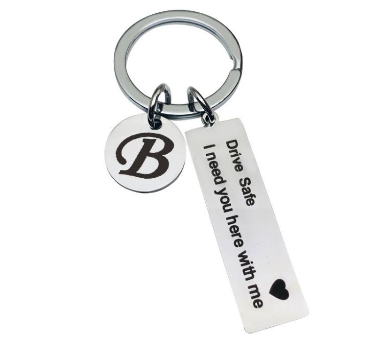 Custom Drive Safe Keychain A-Z 26 Initials Chain Men Women Engraved Stainless Steel Keychain Birthday Father's Day Keyring Gift