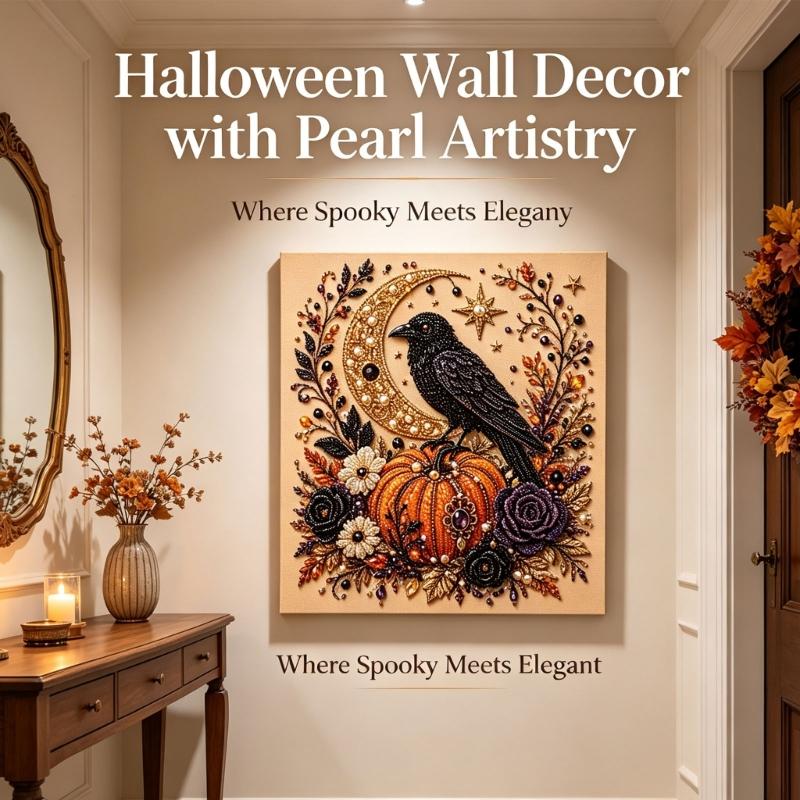 Halloween Seasonal Wall Artwork, Textured Art Panel for Shelf Styling, Party Display, Single Style Artwork for Home