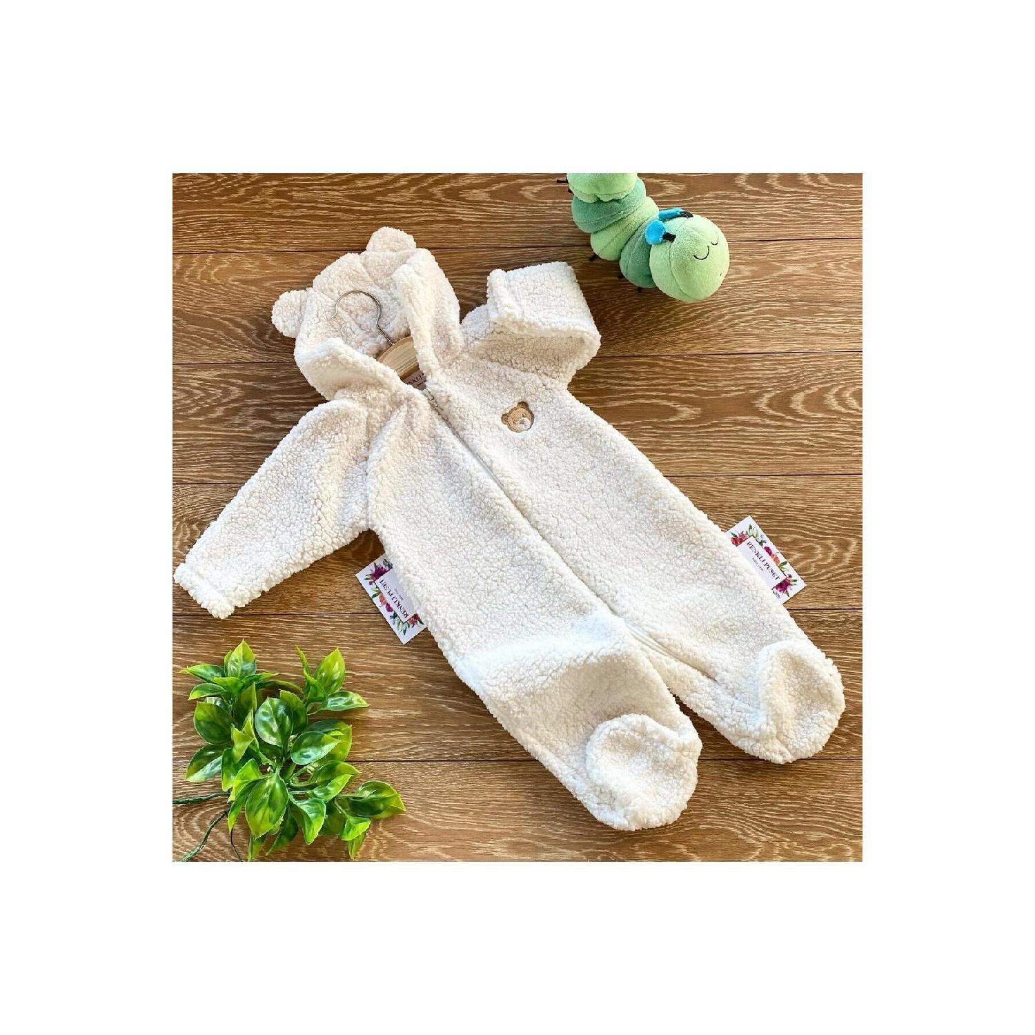 

Детский спальный мешок из плюшевого флиса на молнии с капюшоном Teddy Bear 0-3 AY белый